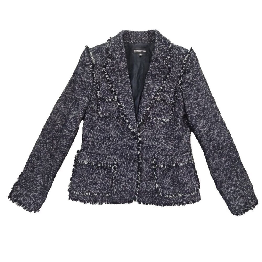 Jones‎ New York Collection Size 6 Blazer Navy Tweed Designer Inspired Old Money